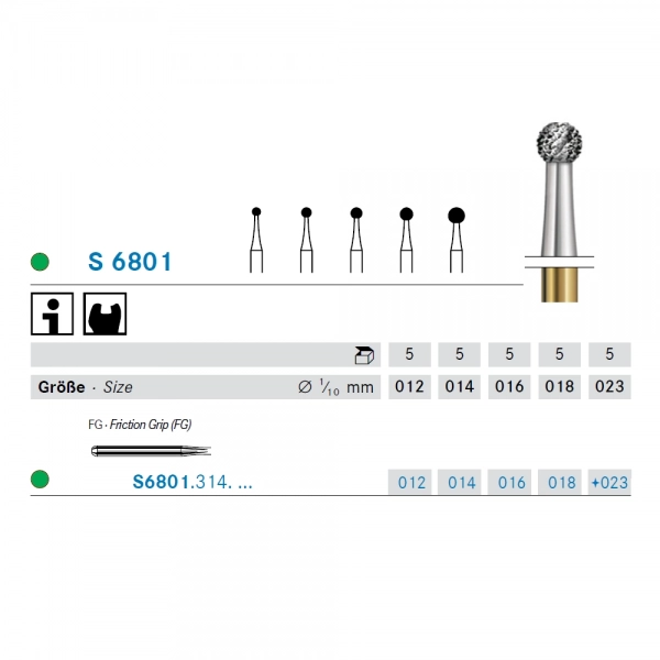 FRESAS DIAMANTE TURBINA S6801 BOLA SERIE-S GRANO GRUESO. KOMET