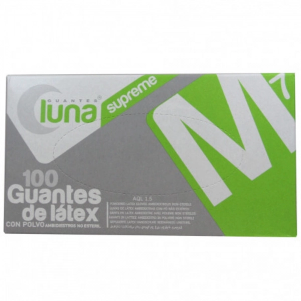 GUANTES LÁTEX CON POLVO LUNA 100u. MÉDICOS CLASE 3 (TESTADOS CONTRA VIRUS)