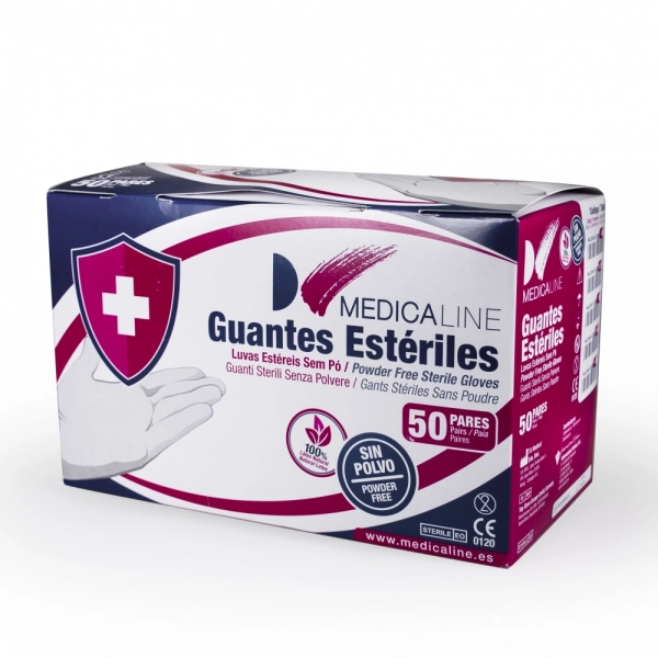 GUANTES LÁTEX SIN POLVO ESTÉRILES MEDICALINE 50 PARES.