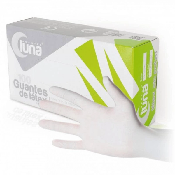GUANTES LÁTEX SIN POLVO LUNA 100u. MÉDICOS CLASE 3 (TESTADOS CONTRA VIRUS)